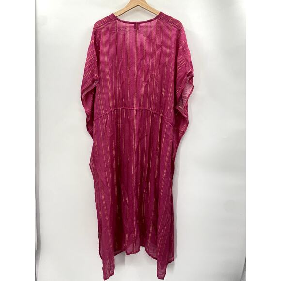 Anthropologie pink OS V-Neck Shine Kaftan Midi Dress - Picture 6 of 9